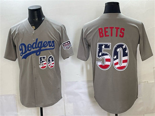 Los Angeles Dodgers #50 Mookie Betts Gray 250 Fourth of July Road Stitched Baseball Jersey