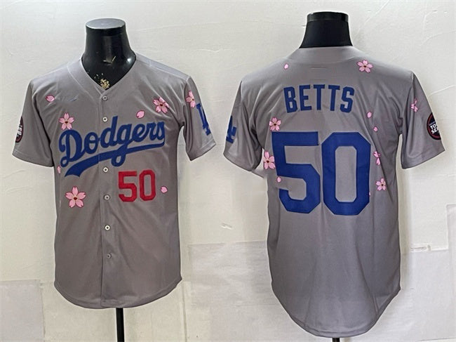 Los Angeles Dodgers #50 Mookie Betts Grey 2025 Tokyo Series Limited Stitched Jersey