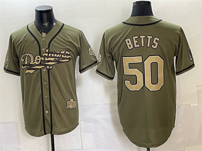 Los Angeles Dodgers #50 Mookie Betts Olive 2026 Armed Forces Day Stitched Jersey