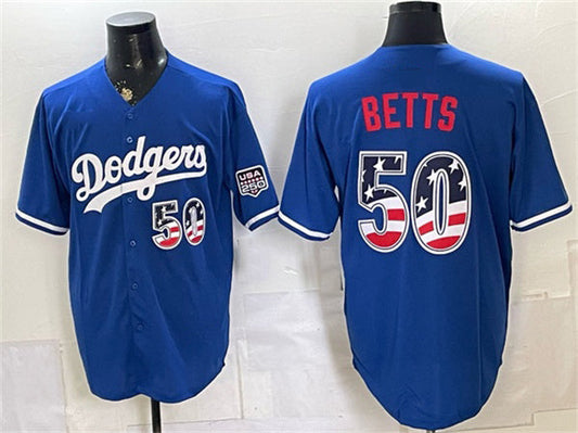 Los Angeles Dodgers #50 Mookie Betts Royal 250 Fourth of July Stitched Baseball Jersey