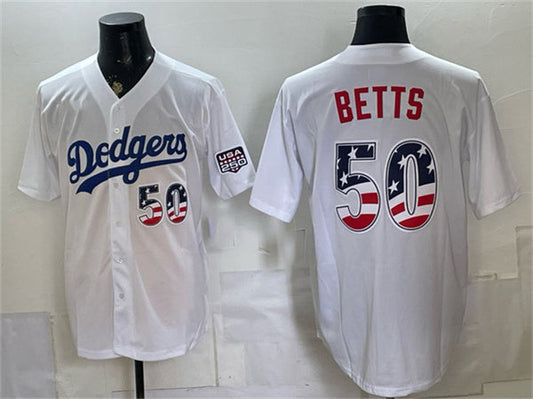 Los Angeles Dodgers #50 Mookie Betts White 250 Fourth of July Home Stitched Baseball Jersey