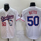 Los Angeles Dodgers #50 Mookie Betts White Hello Kitty Night 2025 World Series Champions Patch Stitched Jersey
