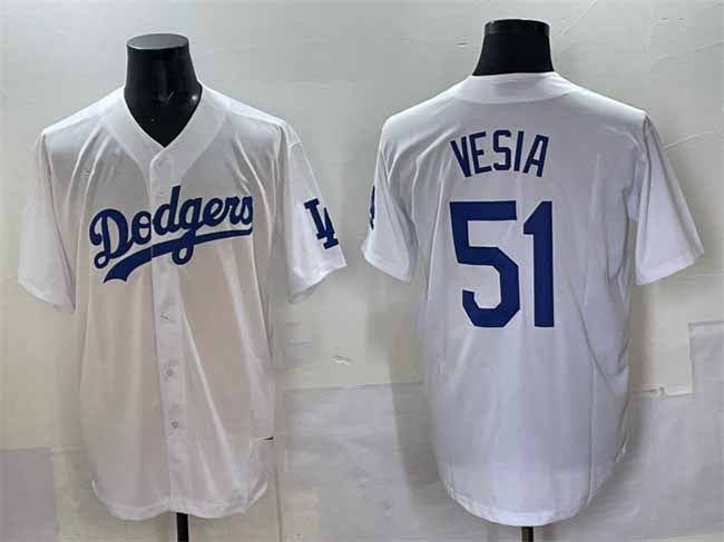 Los Angeles Dodgers #51 Alex Vesia White Cool Base Stitched Baseball Jersey