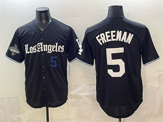 Los Angeles Dodgers #5 Freddie Freeman Black 2025 World Series Champions Patch 'Gothic Edition' Vapor Premier Limited Stitched Baseball Jersey