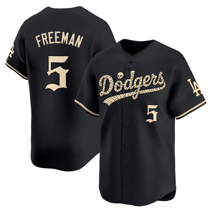 Los Angeles Dodgers #5 Freddie Freeman Black 'Halloween Mummy Edition' Premier Limited - Stitched Baseball Jersey