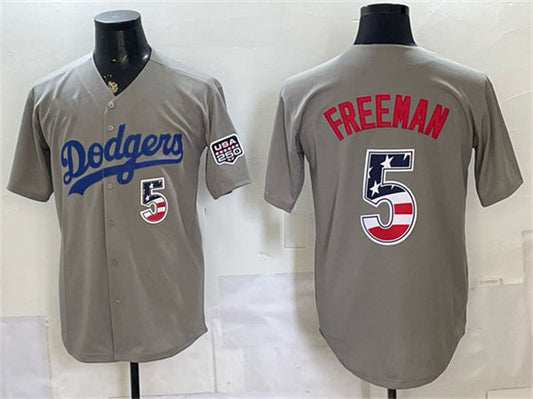 Los Angeles Dodgers #5 Freddie Freeman Gray 250 Fourth of July Road Stitched Baseball Jersey