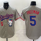 Los Angeles Dodgers #5 Freddie Freeman Grey Hello Kitty Night 2025 World Series Champions Patch Stitched Jersey