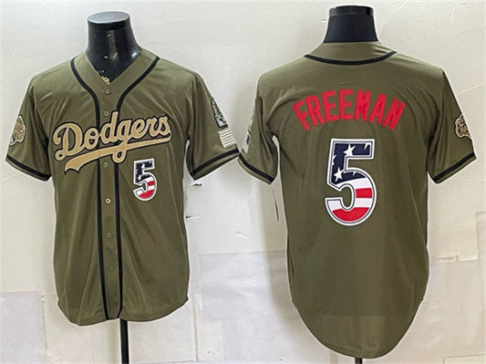 Los Angeles Dodgers #5 Freddie Freeman Olive 2026 Armed Forces Day 250 Fourth of July Stitched Baseball Jersey