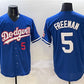 Los Angeles Dodgers #5 Freddie Freeman Royal With American Flag Patch Limited Stitched Baseball Jersey