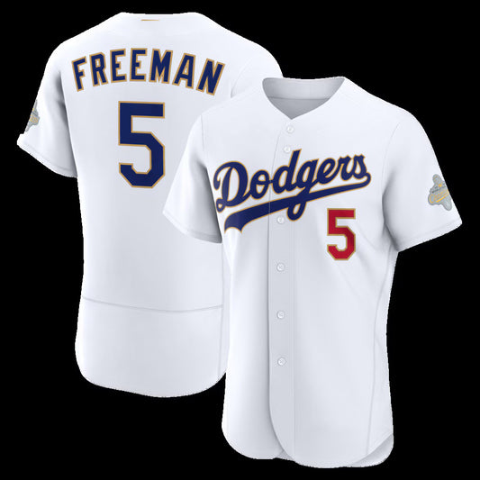 Los Angeles Dodgers #5 Freddie Freeman White 2026 Gold Collection Authentic Stitched Baseball Jersey