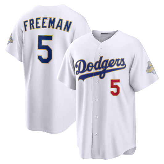 Los Angeles Dodgers #5 Freddie Freeman White 2026 Gold Collection Stadium Stitched Baseball Jersey