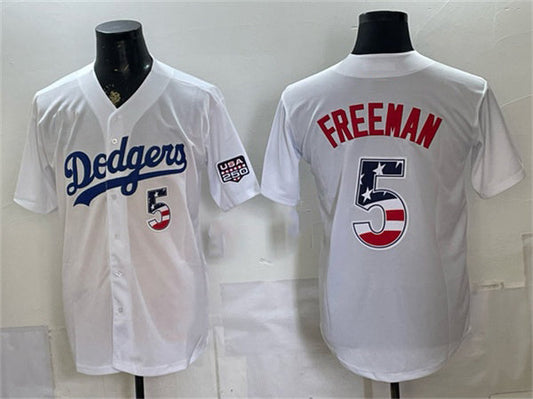Los Angeles Dodgers #5 Freddie Freeman White 250 Fourth of July Home Stitched Baseball Jersey