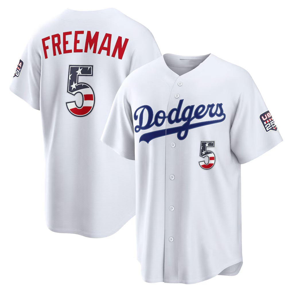 Los Angeles Dodgers #5 Freddie Freeman White USA 250 Fourth of July Home Stadium Jersey