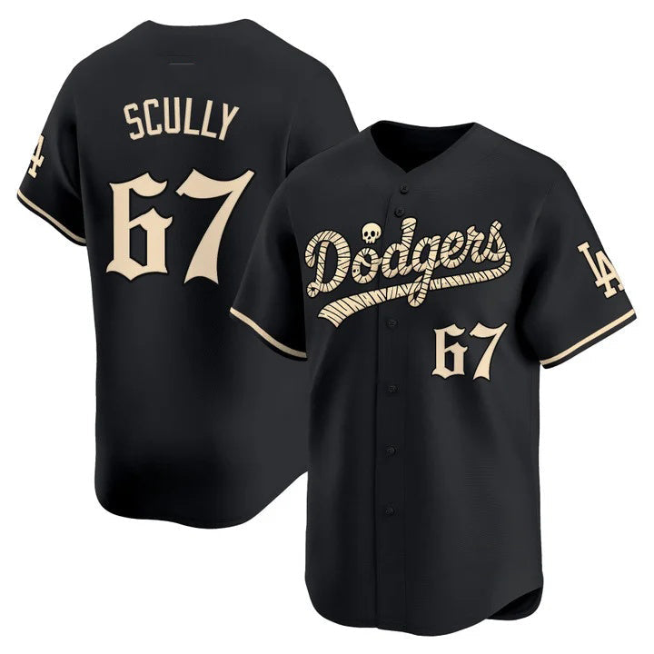Los Angeles Dodgers #67 Vin Scully Black 'Halloween Mummy Edition' Premier Limited - Stitched Baseball Jersey