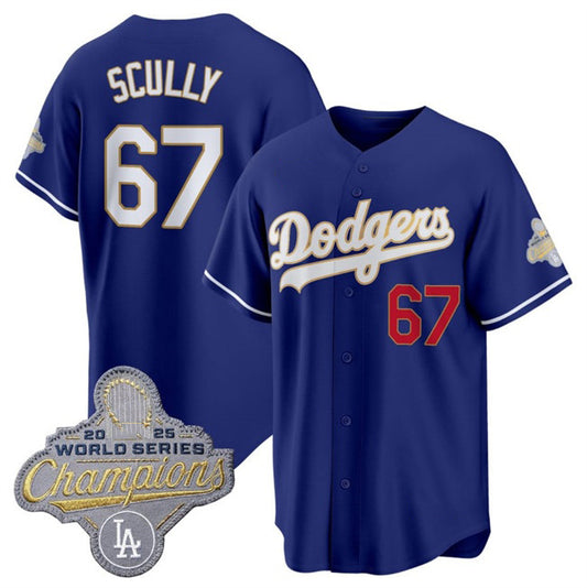 Los Angeles Dodgers #67 Vin Scully Royal 2026 Alternate Gold Collection Stadium Stitched Baseball Jersey
