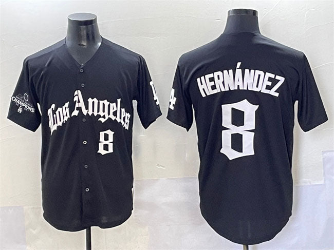 Los Angeles Dodgers #8 Enrique Hernández Black Mexico 2025 LA Gothic Style With 2024 World Series Champions Patch Vapor Premier Limited Stitched Baseball Jersey