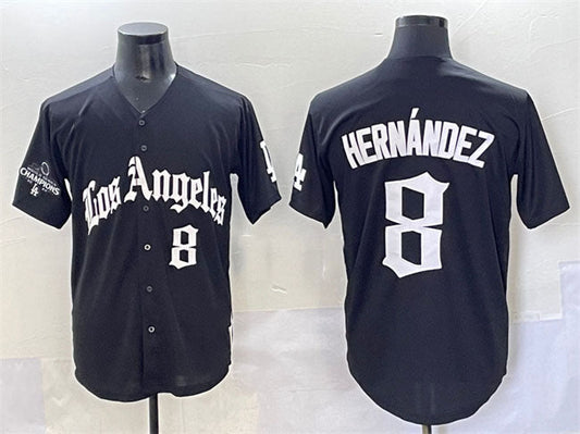 Los Angeles Dodgers #8 Enrique Hernández Black Mexico 2025 LA Gothic Style With 2024 World Series Champions Patch Vapor Premier Limited Stitched Baseball Jersey
