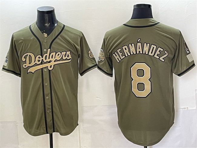 Los Angeles Dodgers #8 Enrique Hern¨¢ndez Olive 2026 Armed Forces Day Stitched Jersey