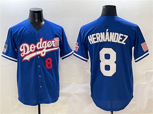 Los Angeles Dodgers #8 Enrique Hernández Royal With American Flag Patch Limited Stitched Baseball Jersey