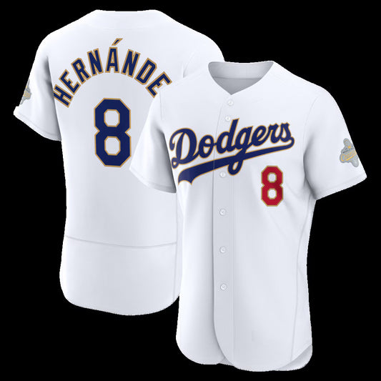 Los Angeles Dodgers #8 Enrique Hernández White 2026 Gold Collection Authentic Stitched Baseball Jersey