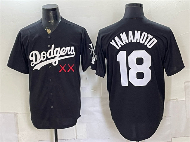 Los Angeles Dodgers x KAWS #18 Yoshinobu Yamamoto Black Vapor Premier Limited Stitched Baseball Jersey