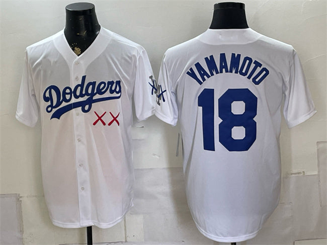 Los Angeles Dodgers x KAWS #18 Yoshinobu Yamamoto White Vapor Premier Limited Stitched Baseball Jersey