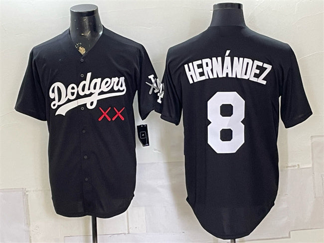 Los Angeles Dodgers x KAWS #8 Enrique Hern¨¢ndez Black Vapor Premier Limited Stitched Baseball Jersey