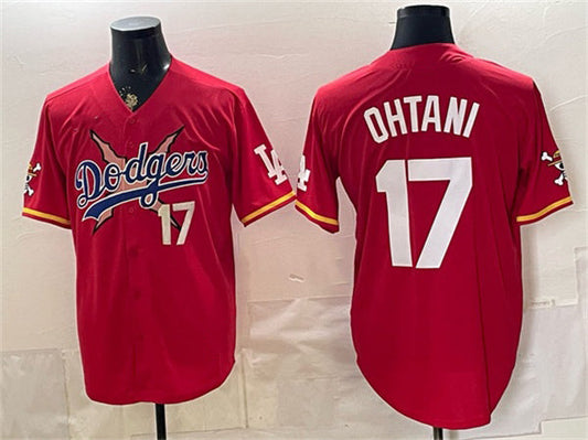 Los Angeles Dodgers x One Piece #17 Shohei Ohtani Red Vapor Premier Limited Stitched Baseball Jersey
