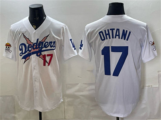 Los Angeles Dodgers x One Piece #17 Shohei Ohtani White Vapor Premier Limited Stitched Baseball Jersey