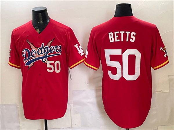 Los Angeles Dodgers x One Piece #50 Mookie Betts Red Vapor Premier Limited Stitched Baseball Jersey