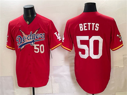 Los Angeles Dodgers x One Piece #50 Mookie Betts Red Vapor Premier Limited Stitched Baseball Jersey
