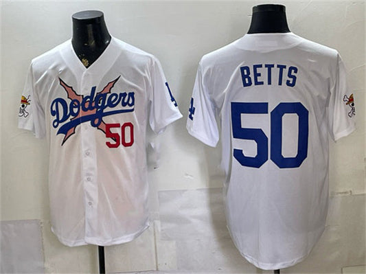Los Angeles Dodgers x One Piece #50 Mookie Betts White Vapor Premier Limited Stitched Baseball Jersey