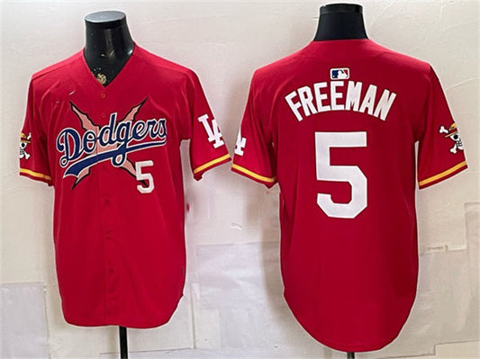 Los Angeles Dodgers x One Piece #5 Freddie Freeman Red Vapor Premier Limited Stitched Baseball Jersey