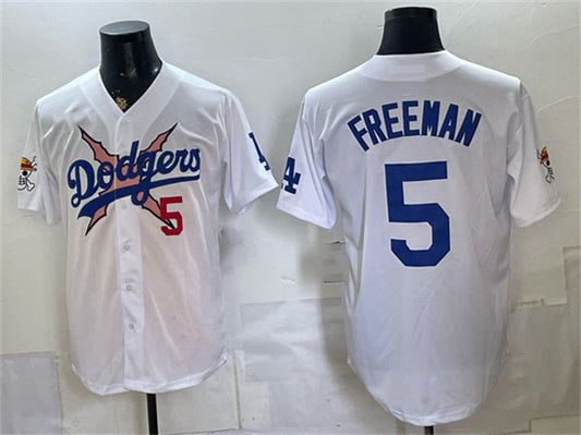 Los Angeles Dodgers x One Piece #5 Freddie Freeman White Vapor Premier Limited Stitched Baseball Jersey