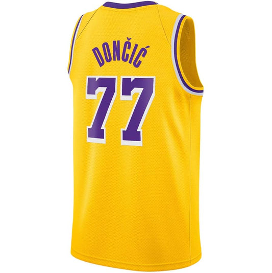 LA.Lakers #77 Luka Dončić Icon Edition Swingman Jersey - Gold Stitched American Basketball Jersey