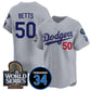 Los Angeles Dodgers #50 Mookie Betts Grey 2024 World Series With Fernando Memorial Patch Limited Stitched Baseball Jersey