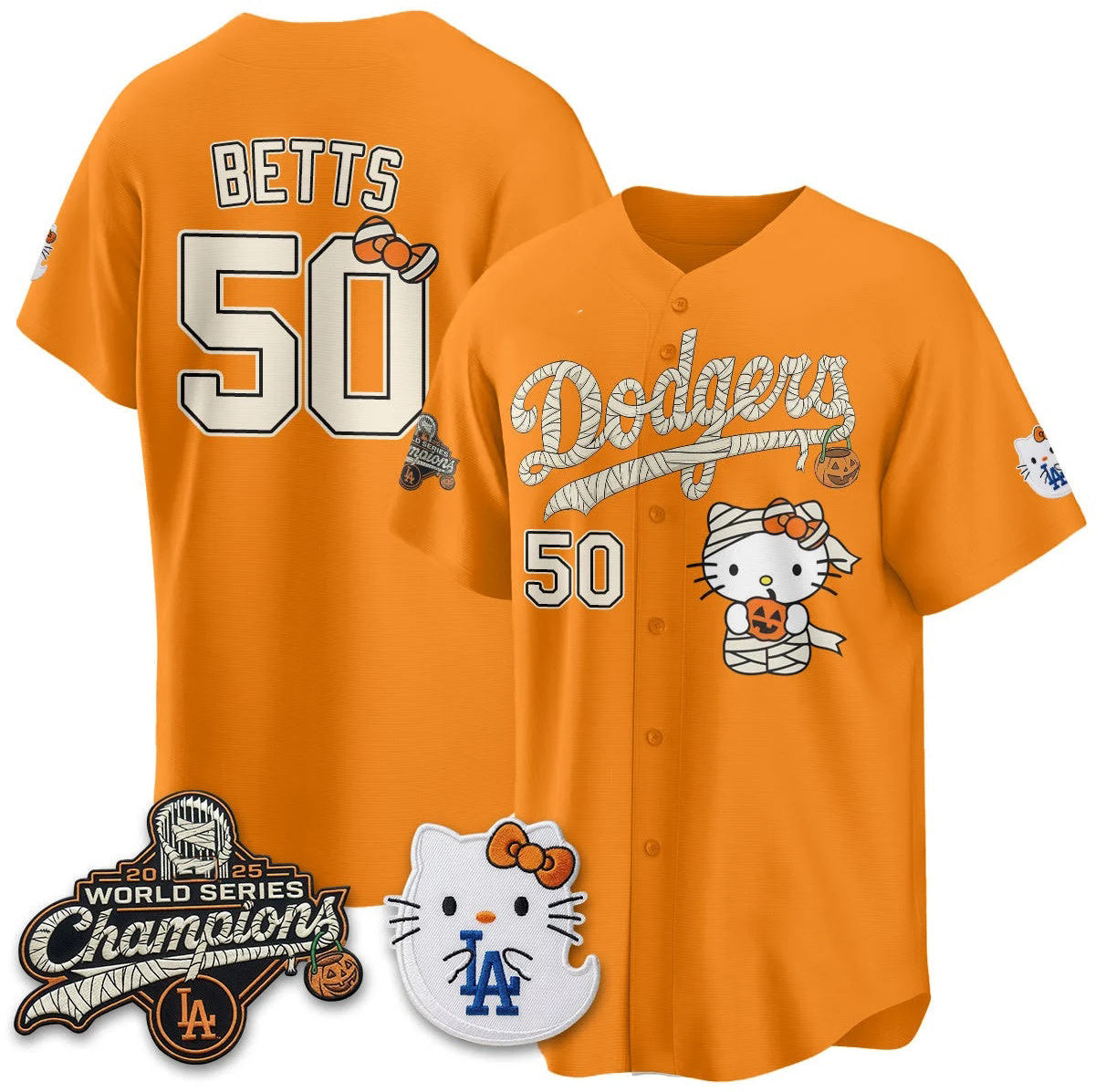 Los Angeles Dodgers #50 Mookie Betts Orange Puhics Halloween 2026 Vapor V2 Stitched Jersey