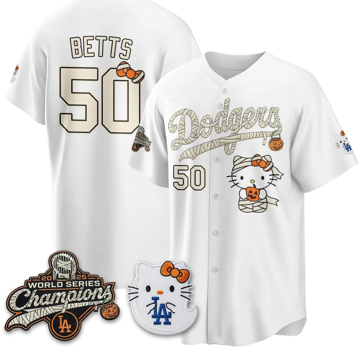 Los Angeles Dodgers #50 Mookie Betts White Puhics Halloween 2026 Vapor V2 Stitched Jersey
