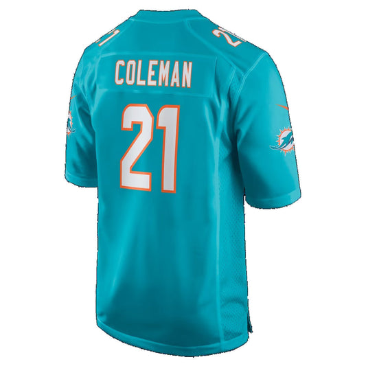 M.Dolphins #21 Kevin Coleman Aqua Puhics Game Player Jersey
