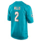 M.Dolphins #2 Malik Willis Aqua Game Stitched American Football Jerseys