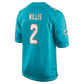 M.Dolphins #2 Malik Willis Aqua Game Football Jersey