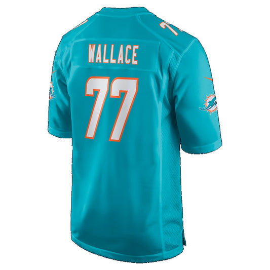 M.Dolphins #77 Caedan Wallace Aqua Team Game Football Jersey