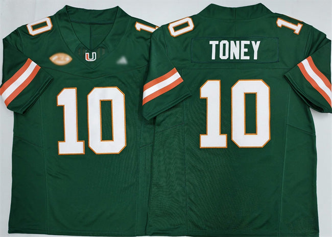 M.Hurricanes #10 Malachi Toney Green F.U.S.E. 2026 Stitched Football American College Jerseys