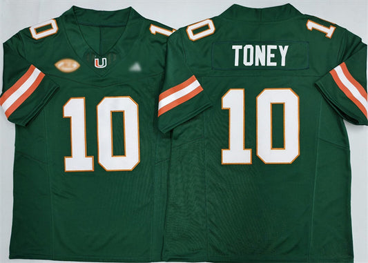 M.Hurricanes #10 Malachi Toney Green F.U.S.E. 2026 Stitched Football American College Jerseys