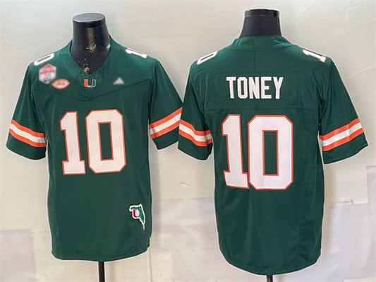 M.Hurricanes #10 Malachi Toney Green F.U.S.E. Fiesta Bowl Champions & Florida Patch Stitched Football American College Jerseys