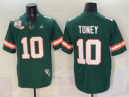 M.Hurricanes #10 Malachi Toney Green F.U.S.E. The Fiesta Bowl Champions & Florida Patch Stitched Football American College Jerseys