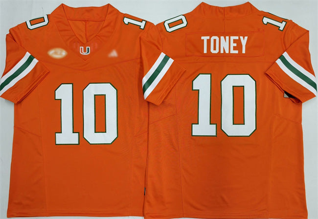 M.Hurricanes #10 Malachi Toney Orange F.U.S.E. 2026 Stitched Football American College Jerseys