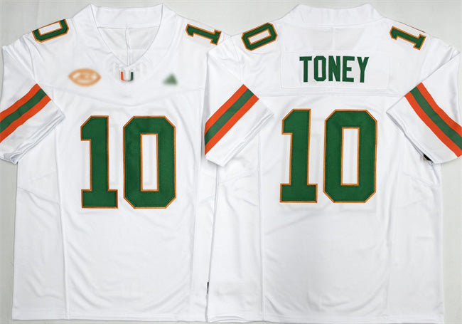 M.Hurricanes #10 Malachi Toney White F.U.S.E. 2026 Stitched Football American College Jerseys