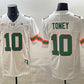M.Hurricanes #10 Malachi Toney White F.U.S.E. Florida Patch Stitched Football College Jerseys