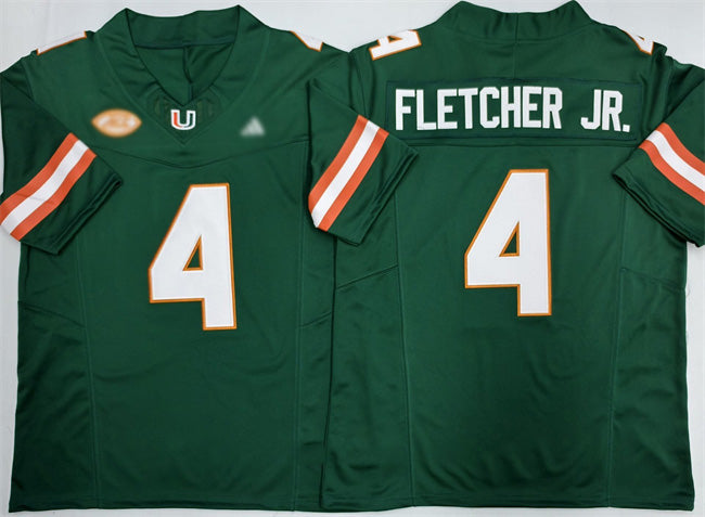 M.Hurricanes #4 Mark Fletcher Jr. Green F.U.S.E. 2026 Stitched Football American College Jerseys